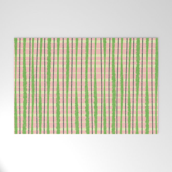 Retro Picnic Plaid Pattern in Light Green and Pink Welcome Mat Gallery Image 1