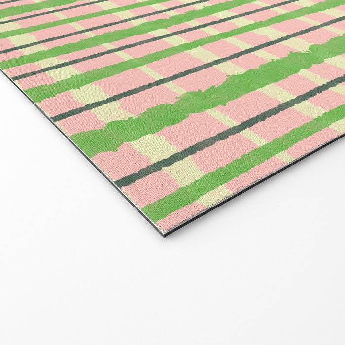 Retro Picnic Plaid Pattern in Light Green and Pink Welcome Mat Gallery Image 2