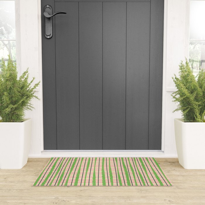 Retro Picnic Plaid Pattern in Light Green and Pink Welcome Mat Gallery Image 3