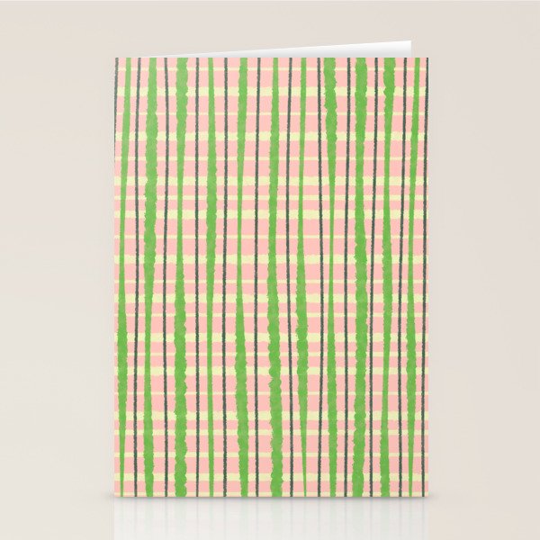 Retro Picnic Plaid Pattern in Light Green and Pink Stationery Card Gallery Image 2