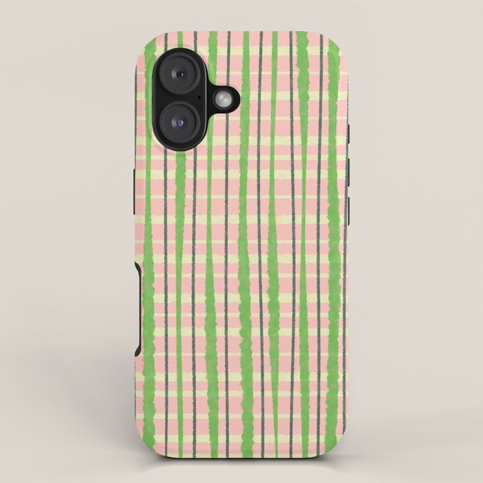 Retro Picnic Plaid Pattern in Light Green and Pink iPhone Case Gallery Image 1