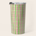 Retro Picnic Plaid Pattern in Light Green and Pink Travel Mug Gallery Image 3