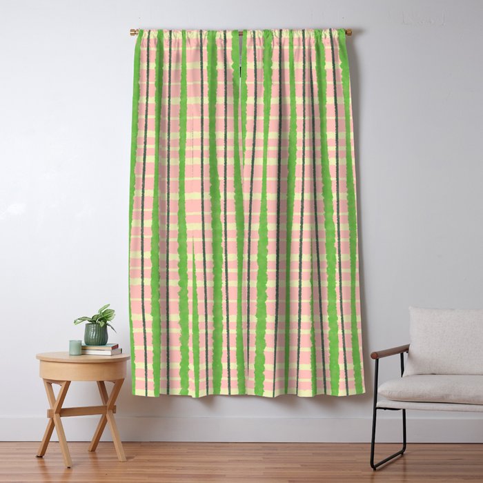Retro Picnic Plaid Pattern in Light Green and Pink Window Curtain Gallery Image 5