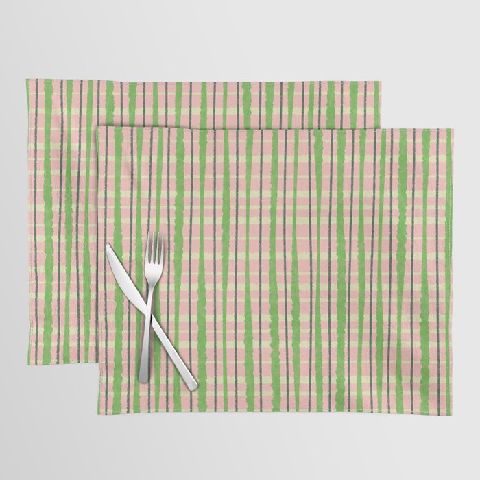 Retro Picnic Plaid Pattern in Light Green and Pink Placemat Gallery Image 1