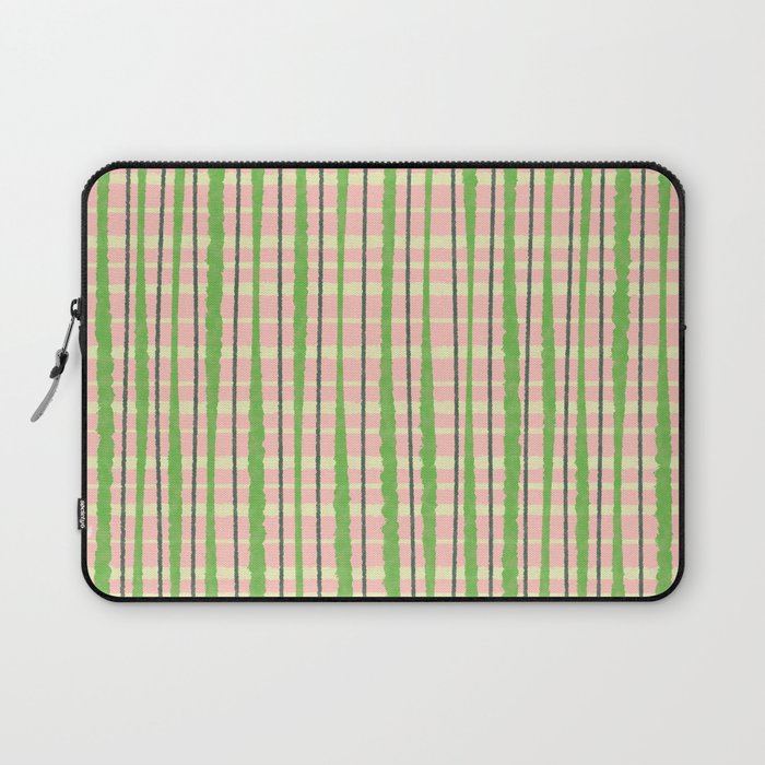 Retro Picnic Plaid Pattern in Light Green and Pink Laptop Sleeve Gallery Image 1
