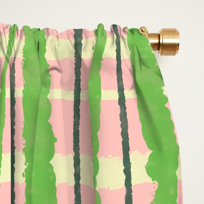 Retro Picnic Plaid Pattern in Light Green and Pink Window Curtain Gallery Image 2