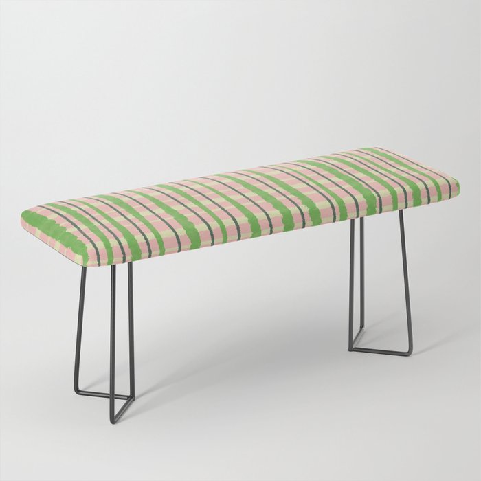 Retro Picnic Plaid Pattern in Light Green and Pink Bench Gallery Image 1