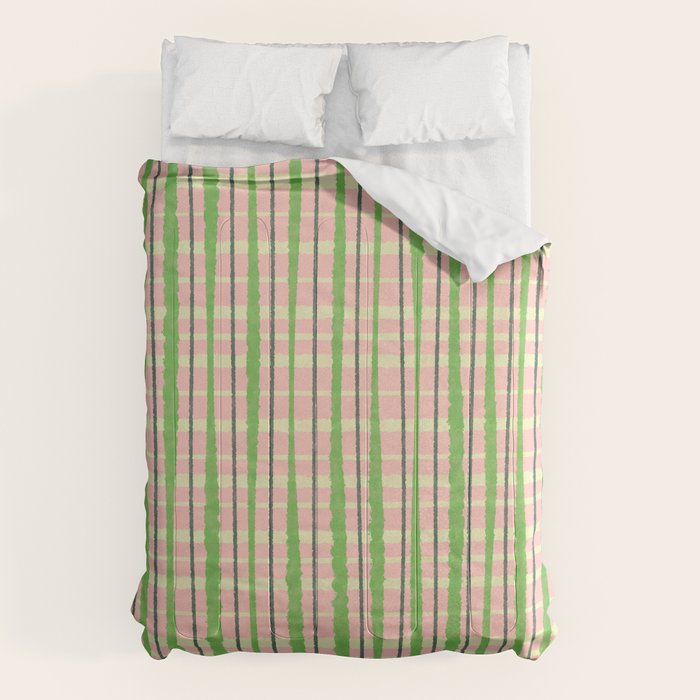 Retro Picnic Plaid Pattern in Light Green and Pink Comforter Gallery Image 6