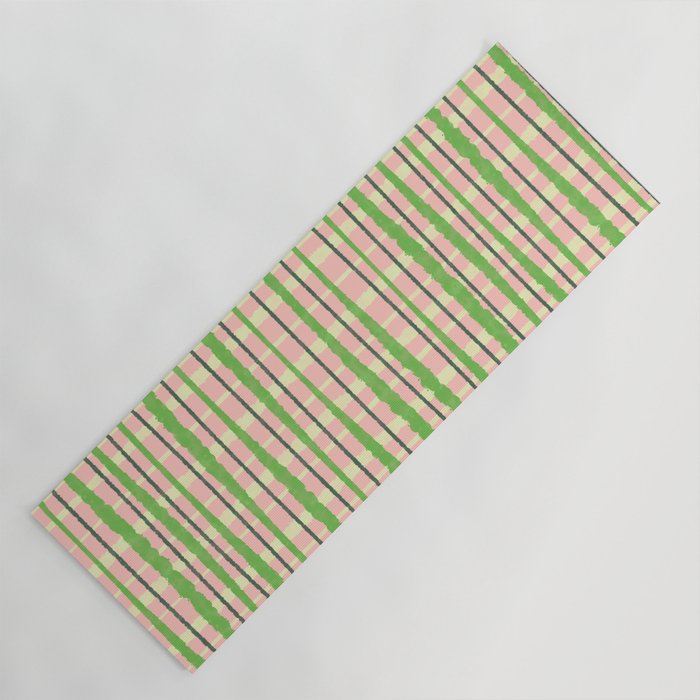 Retro Picnic Plaid Pattern in Light Green and Pink Yoga Mat Gallery Image 1
