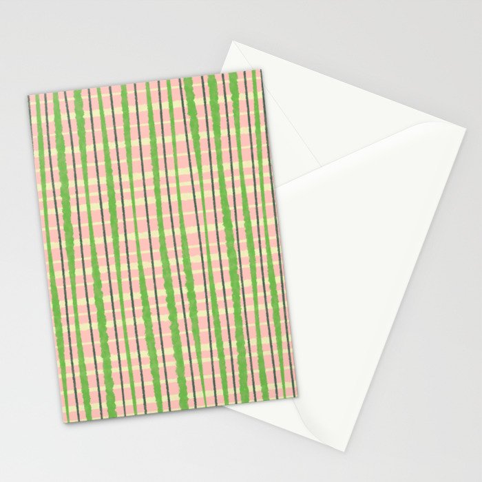 Retro Picnic Plaid Pattern in Light Green and Pink Stationery Card Gallery Image 2