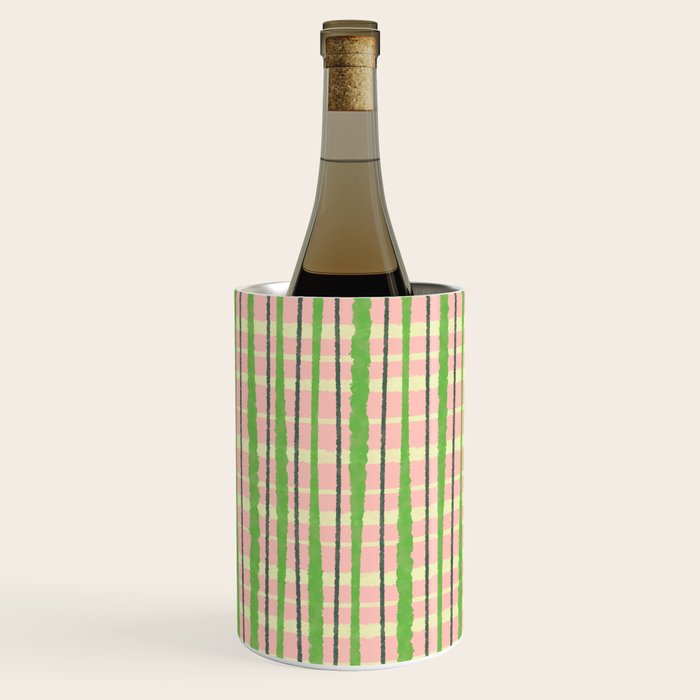 Retro Picnic Plaid Pattern in Light Green and Pink Wine Chiller Gallery Image 2