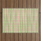 Retro Picnic Plaid Pattern in Light Green and Pink Outdoor Rug Gallery Image 1