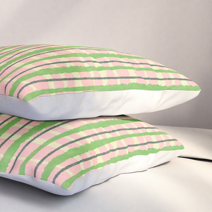 Retro Picnic Plaid Pattern in Light Green and Pink Pillow Sham Gallery Image 3