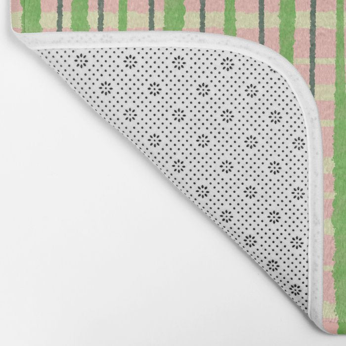 Retro Picnic Plaid Pattern in Light Green and Pink Bath Mat Gallery Image 2