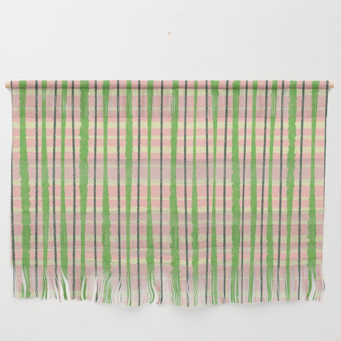 Retro Picnic Plaid Pattern in Light Green and Pink Wall Hanging Gallery Image 1