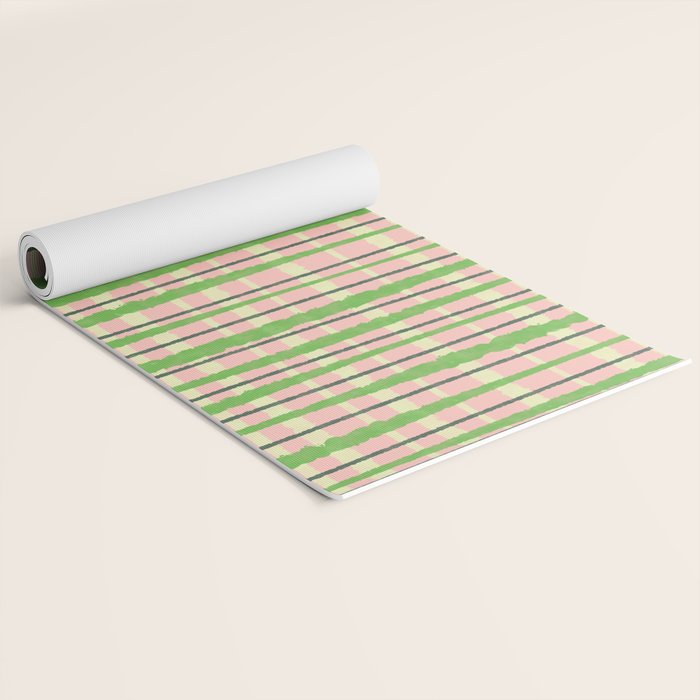 Retro Picnic Plaid Pattern in Light Green and Pink Yoga Mat Gallery Image 2