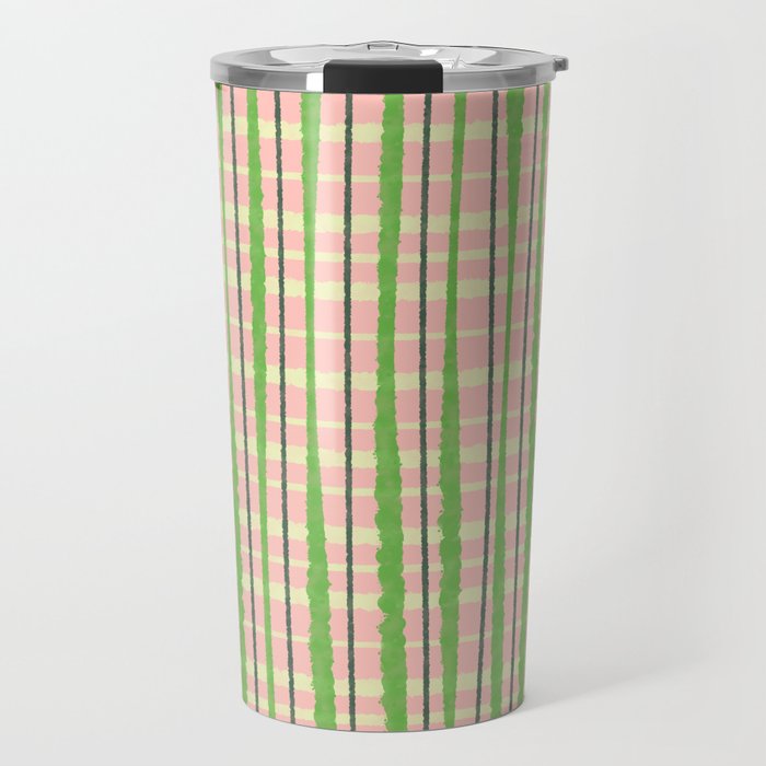 Retro Picnic Plaid Pattern in Light Green and Pink Travel Mug Gallery Image 1