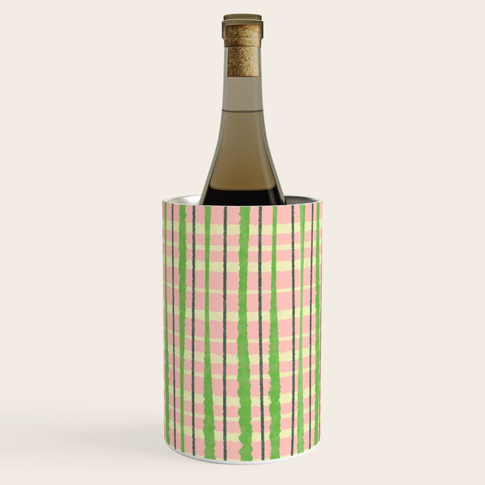 Retro Picnic Plaid Pattern in Light Green and Pink Wine Chiller Gallery Image 1