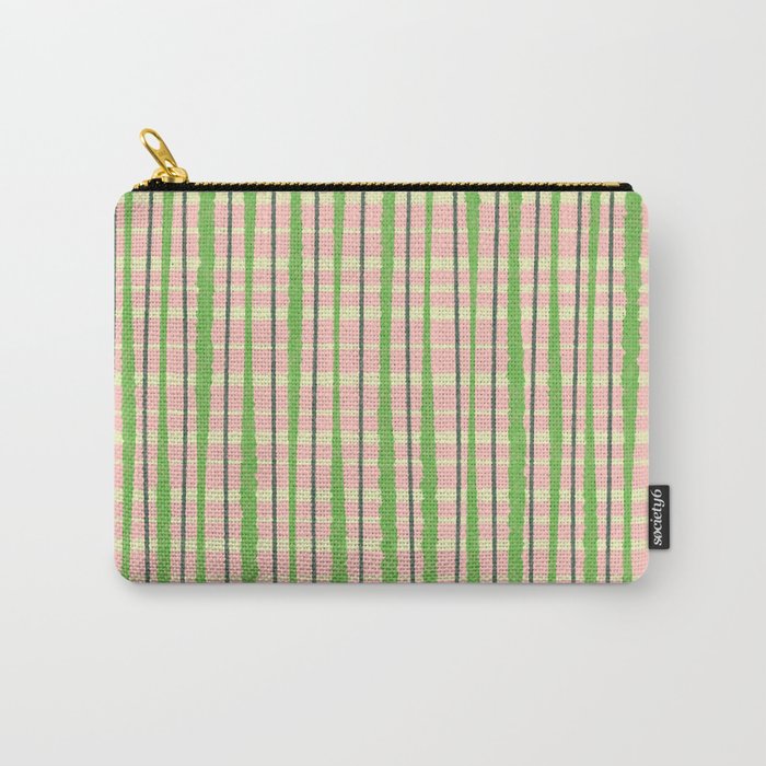 Retro Picnic Plaid Pattern in Light Green and Pink Carry All Pouch Gallery Image 1