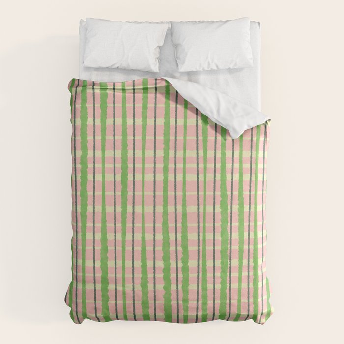 Retro Picnic Plaid Pattern in Light Green and Pink Duvet Cover Gallery Image 1