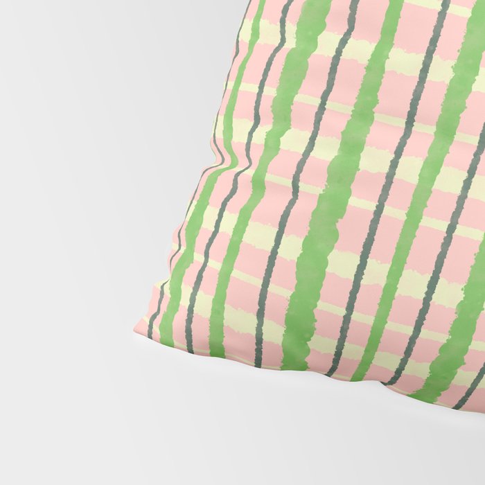 Retro Picnic Plaid Pattern in Light Green and Pink Pillow Sham Gallery Image 4