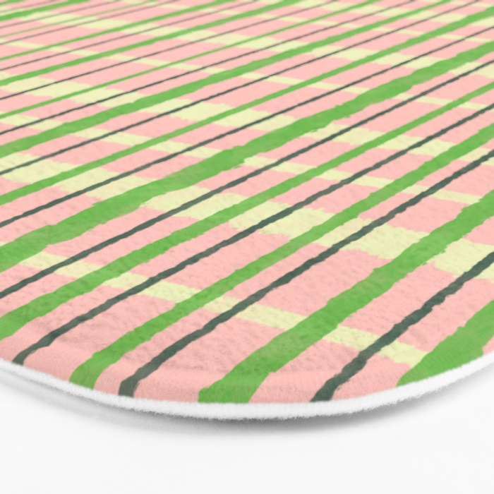 Retro Picnic Plaid Pattern in Light Green and Pink Bath Mat Gallery Image 3