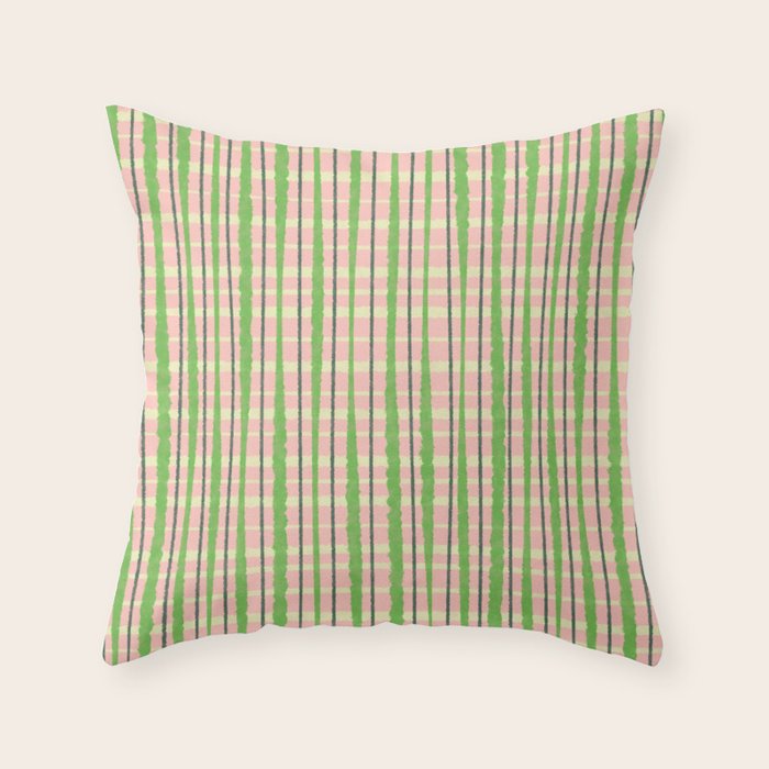 Retro Picnic Plaid Pattern in Light Green and Pink Throw Pillow Gallery Image 6