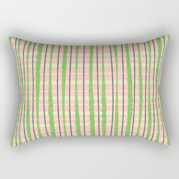 Retro Picnic Plaid Pattern in Light Green and Pink Rectangular Pillow Gallery Image 1