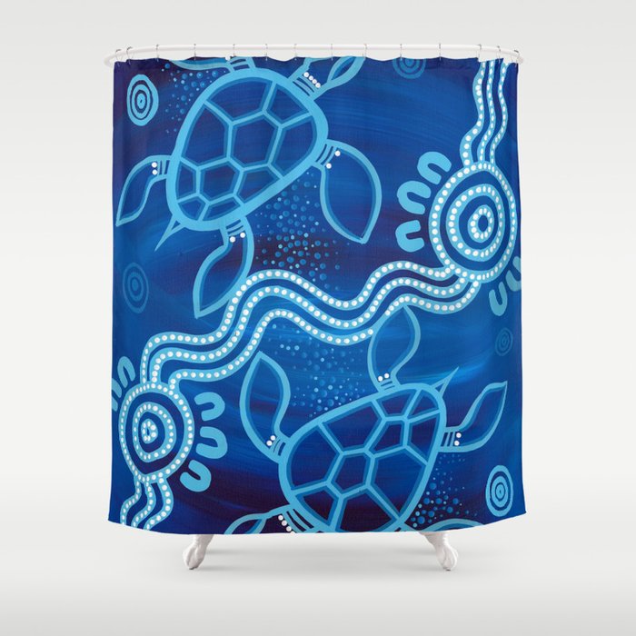 Authentic Aboriginal Artwork - 2 Turtles  Shower Curtain Gallery Image 1