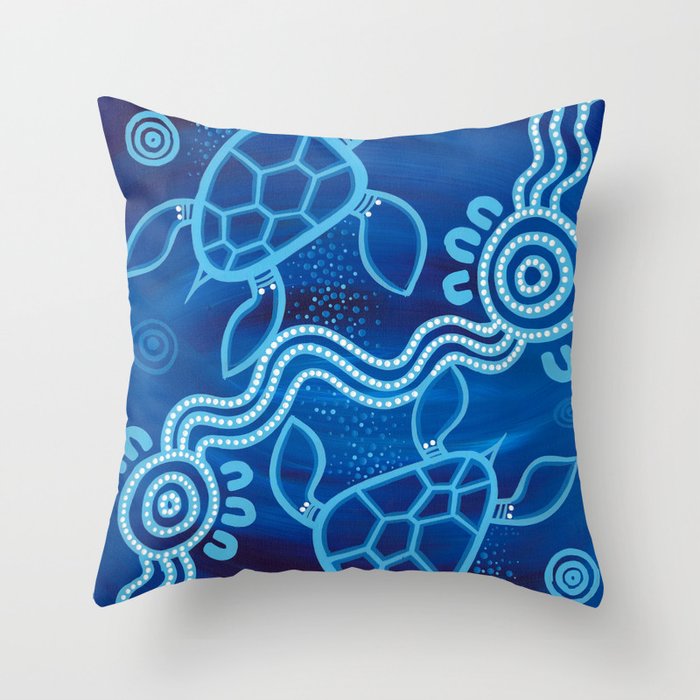 Authentic Aboriginal Artwork - 2 Turtles  Throw Pillow Gallery Image 1