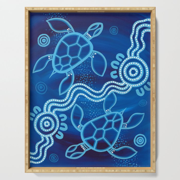 Authentic Aboriginal Artwork - 2 Turtles  Serving Tray Gallery Image 1
