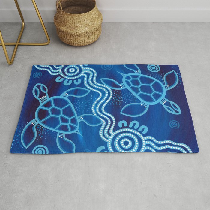 Authentic Aboriginal Artwork - 2 Turtles  Rug Gallery Image 1