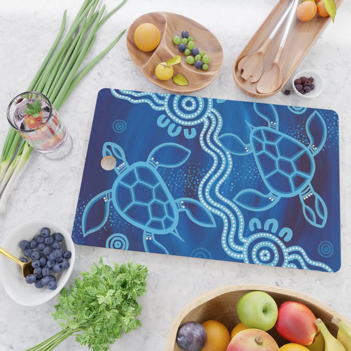 Authentic Aboriginal Artwork - 2 Turtles  Cutting Board Gallery Image 2