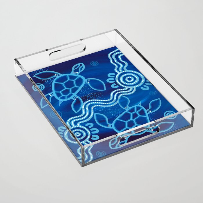 Authentic Aboriginal Artwork - 2 Turtles  Acrylic Tray Gallery Image 1