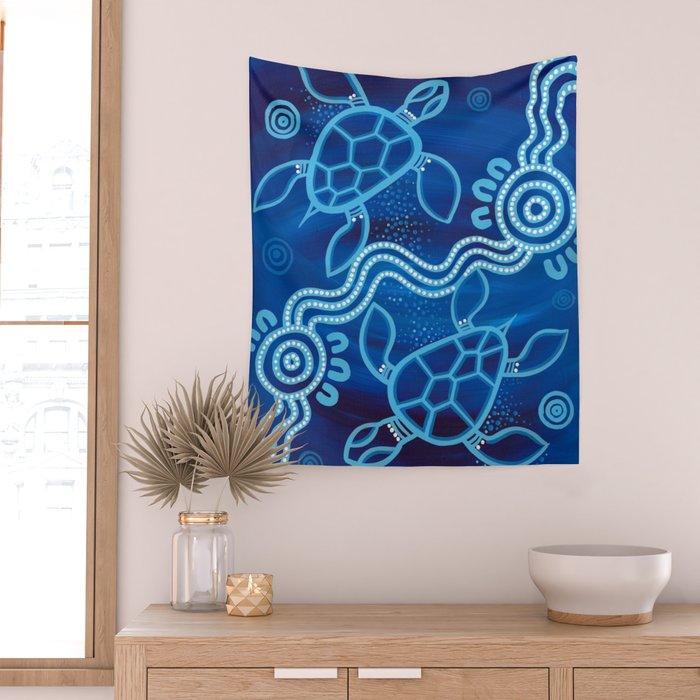Authentic Aboriginal Artwork - 2 Turtles  Wall Tapestry Gallery Image 2