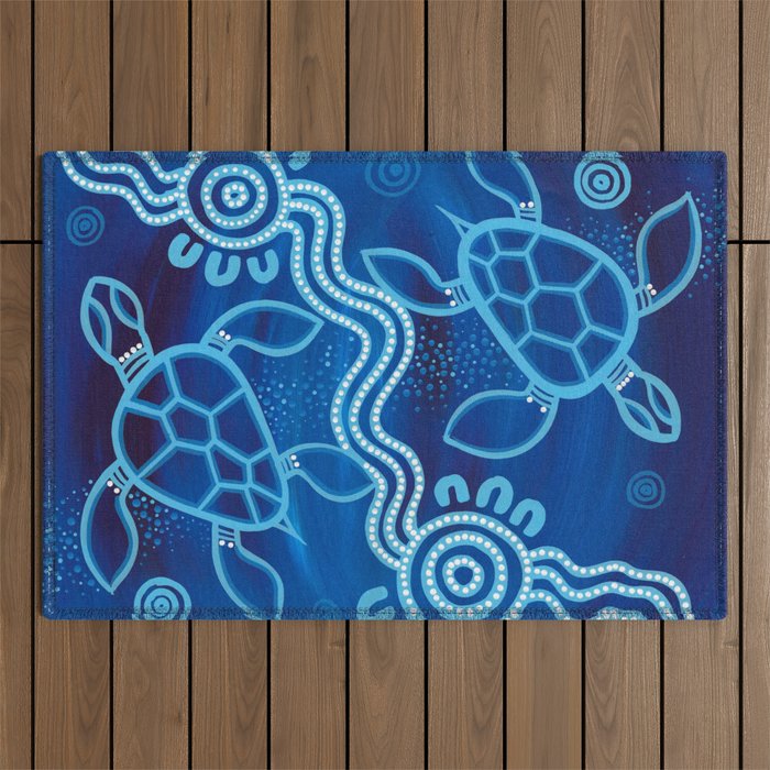 Authentic Aboriginal Artwork - 2 Turtles  Outdoor Rug Gallery Image 1
