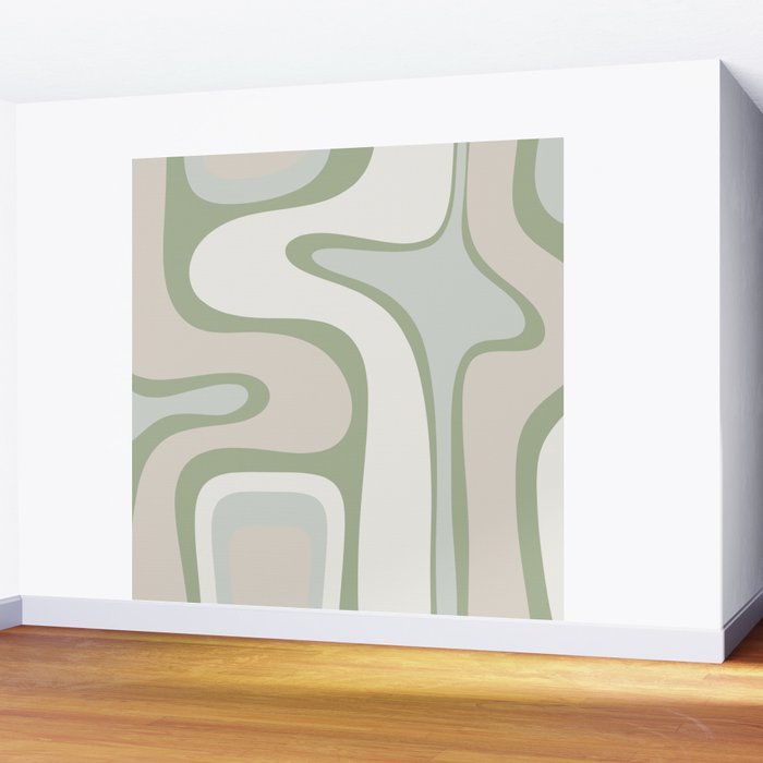 Mid Century Modern Sage Green Copacetic Retro Abstract Wall Mural Gallery Image 2