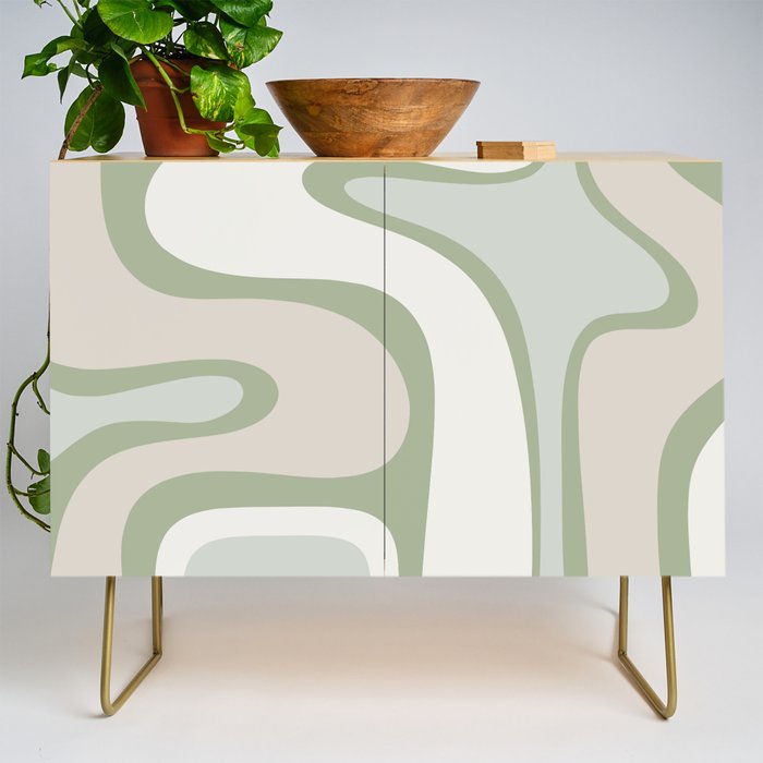 Mid Century Modern Sage Green Copacetic Retro Abstract Credenza Gallery Image 1