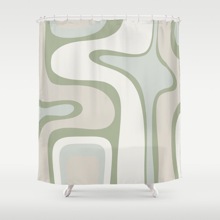 Mid Century Modern Sage Green Copacetic Retro Abstract Shower Curtain Gallery Image 1