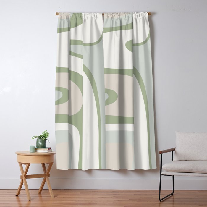 Mid Century Modern Sage Green Copacetic Retro Abstract Window Curtain Gallery Image 5