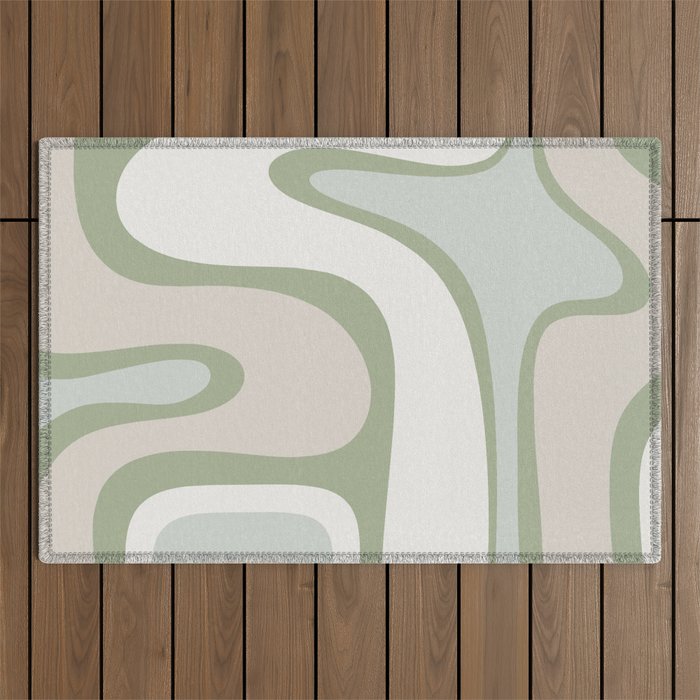 Mid Century Modern Sage Green Copacetic Retro Abstract Outdoor Rug Gallery Image 1