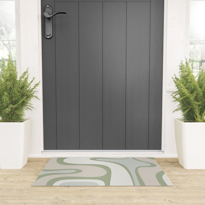 Mid Century Modern Sage Green Copacetic Retro Abstract Welcome Mat Gallery Image 3