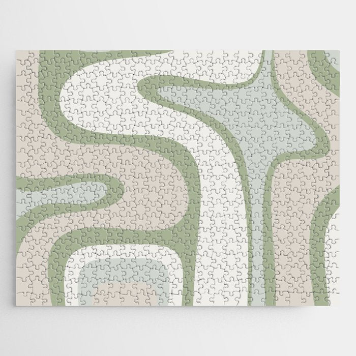 Mid Century Modern Sage Green Copacetic Retro Abstract Jigsaw Puzzle Gallery Image 1