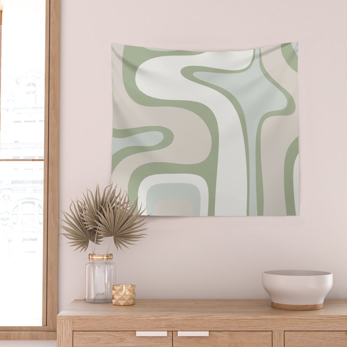 Mid Century Modern Sage Green Copacetic Retro Abstract Wall Tapestry Gallery Image 2