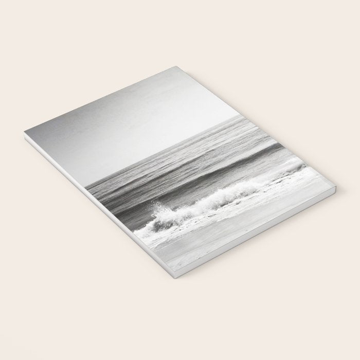 Black and White Ocean Photography, Grey Neutral Seascape Photo, Gray Sea Waves Coastal Picture Notebook Gallery Image 3