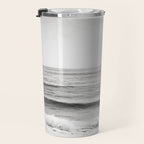 Black and White Ocean Photography, Grey Neutral Seascape Photo, Gray Sea Waves Coastal Picture Travel Mug Gallery Image 3