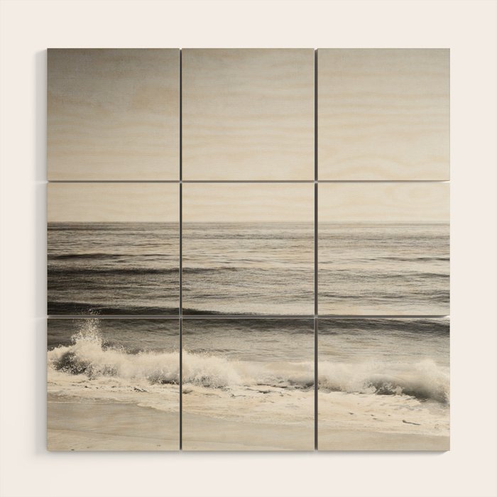 Black and White Ocean Photography, Grey Neutral Seascape Photo, Gray Sea Waves Coastal Picture Wood Wall Art Gallery Image 1