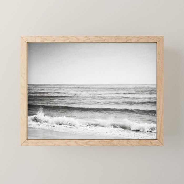 Black and White Ocean Photography, Grey Neutral Seascape Photo, Gray Sea Waves Coastal Picture Mini Art Print Gallery Image 1