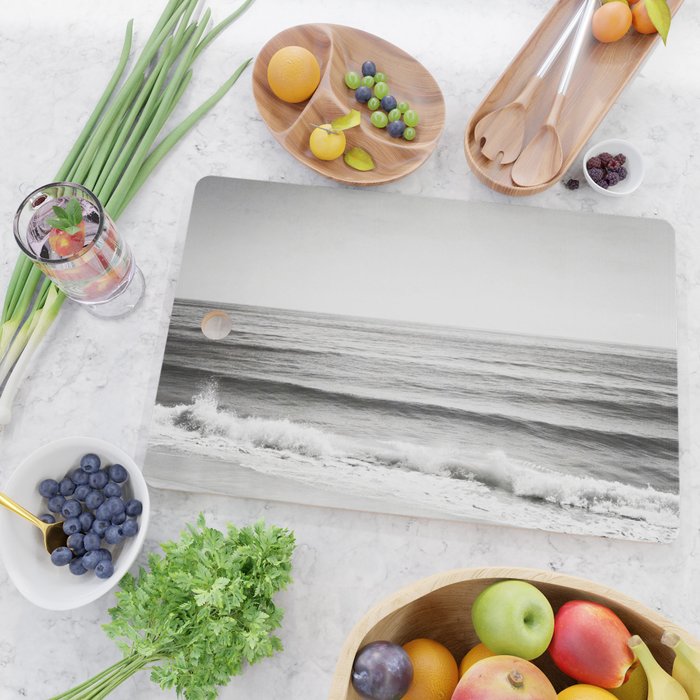 Black and White Ocean Photography, Grey Neutral Seascape Photo, Gray Sea Waves Coastal Picture Cutting Board Gallery Image 2