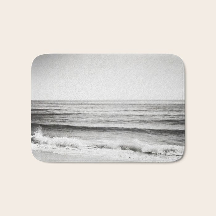 Black and White Ocean Photography, Grey Neutral Seascape Photo, Gray Sea Waves Coastal Picture Bath Mat Gallery Image 1